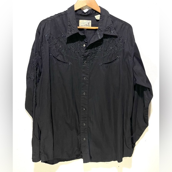 Roper western shirt black embroidered rodeo ranch pockets men’s 2XL - Picture 1 of 8